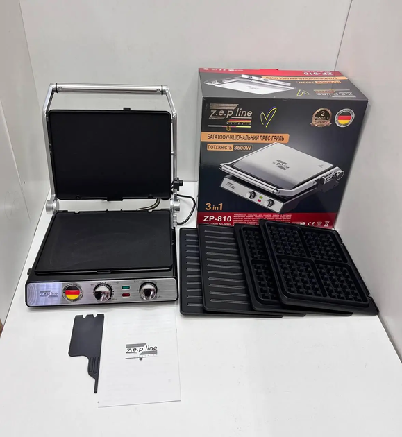 Притискний електричний гриль Zepline ZP-810 для гриля та вафель 3 в 1 3 в 1 3500W - Фото 5 Притискний електричний гриль Zepline ZP-810 для гриля та вафель 3 в 1 3 в 1 3500W - зображення 5