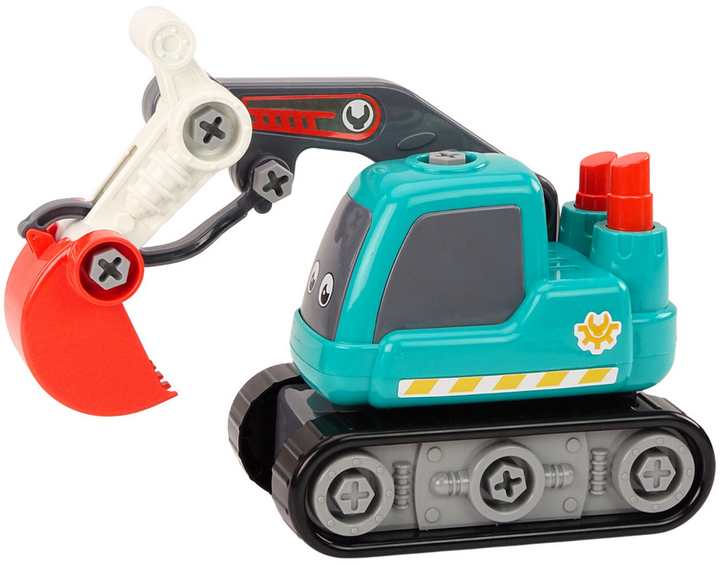 Koparka gąsienicowa do skręcania LEAN Toys DIY Kreskówka z dużą ruchomą łyżką Turkusowa (5905991018780) - obraz 3