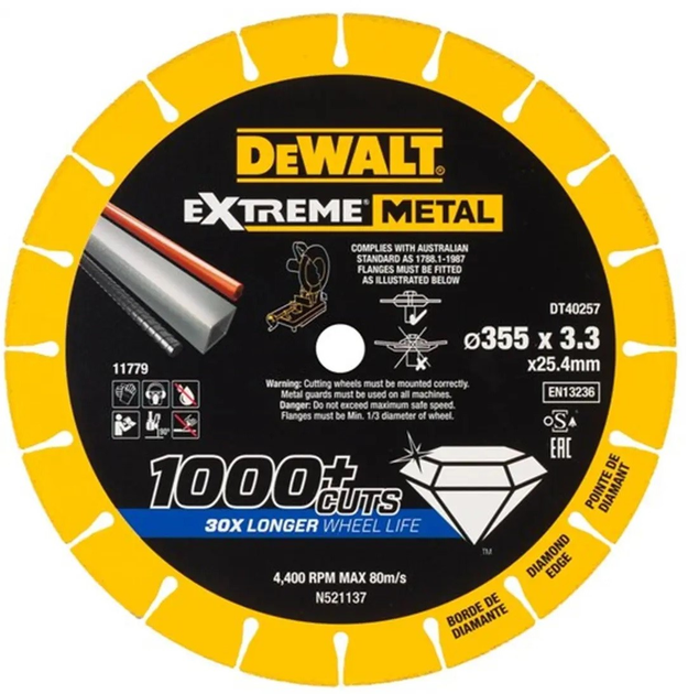 Tarcza diamentowa DeWalt do cięcia metalu Extreme 355 x 3.3 x 25.4 mm (DT40257) - obraz 1