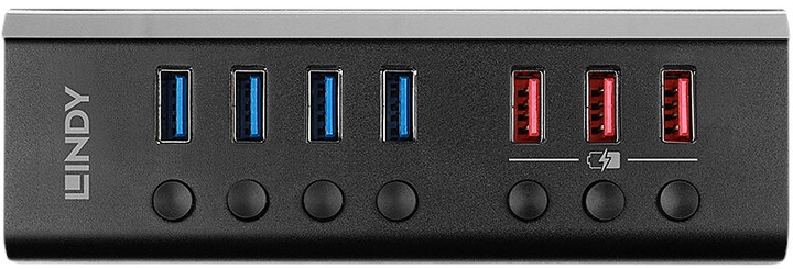 Hub USB Lindy 4 Port USB 3.0 with 3 Quick Charge 3.0 Ports Black (43371) - obraz 3