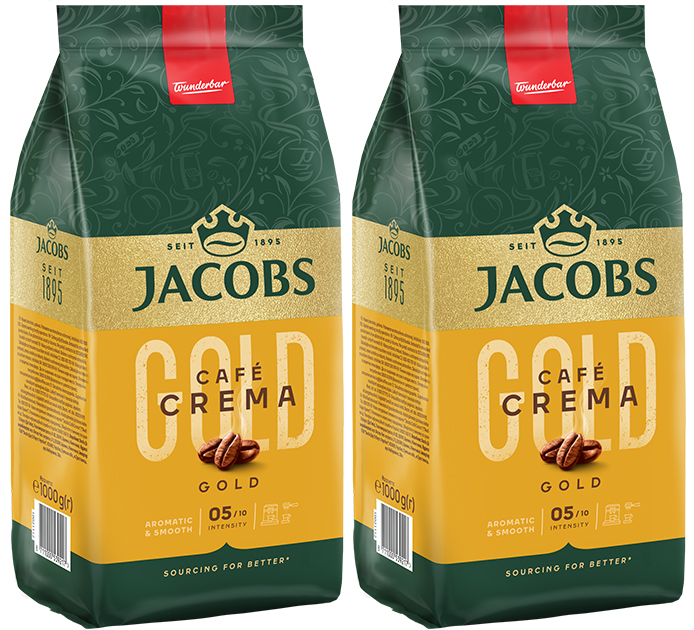 Акція на Упаковка кави в зернах Jacobs Crema Gold 1 кг х 2 шт від Rozetka