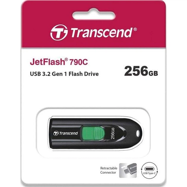 Флешка USB 3.2 256Gb Transcend JetFlash 790C Black (TS256GJF790C) - изображение 5