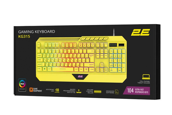 Проводная клавиатура игровая 2E Gaming KG315 USB-A EN/RU RGB желтая - изображение 10