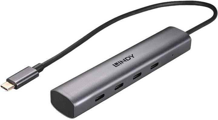 Hub USB Lindy 4 Port USB 3.2 Gen 2 Type C Grey (43384) - obraz 1