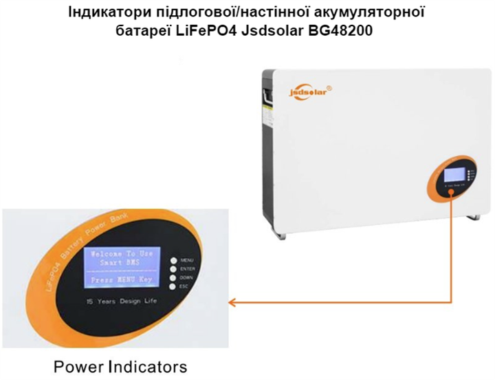 Акумулятор високої ємності для солнечного інвертора Jsdsolar BG48200 LiFePO4 51.2 В 200 А·г підлоговий/настінний з BMS захистом - зображення 4