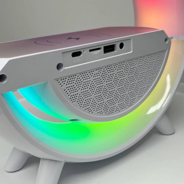 Настольная смарт лампа ночник PMV RGB Rainbow с Bluetooth колонкой беспроводная зарядка FM радио белый - изображение 3
