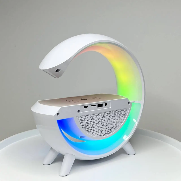 Настольная смарт лампа ночник PMV RGB Rainbow с Bluetooth колонкой беспроводная зарядка FM радио белый - изображение 5