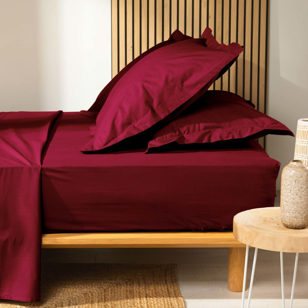 Prześcieradło Douceur d'interieur Biolina podwójne na gumce z organicznej bawełny bordowe 140 x 190 cm (3574386443494) - obraz 3