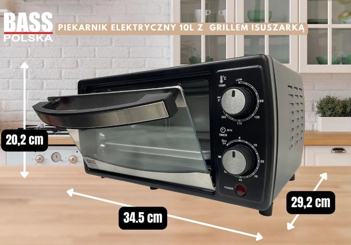 Електрична піч, настільна духовка з грилем та сушкою 10 л 950 Вт Bass Polska BH 10372 - Фото 6 Електрична піч, настільна духовка з грилем та сушкою 10 л 950 Вт Bass Polska BH 10372 - зображення 6