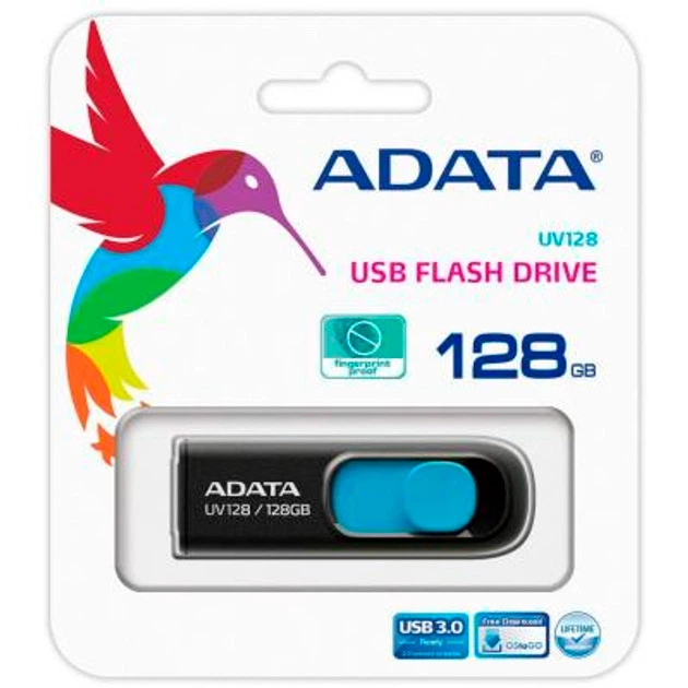 Флеш пам‘ять ADATA UV128 128Gb USB3.2 накопичувач/флешка Чорний-Синій - Фото 2 Флеш пам‘ять ADATA UV128 128Gb USB3.2 накопичувач/флешка Чорний-Синій - изображение 2