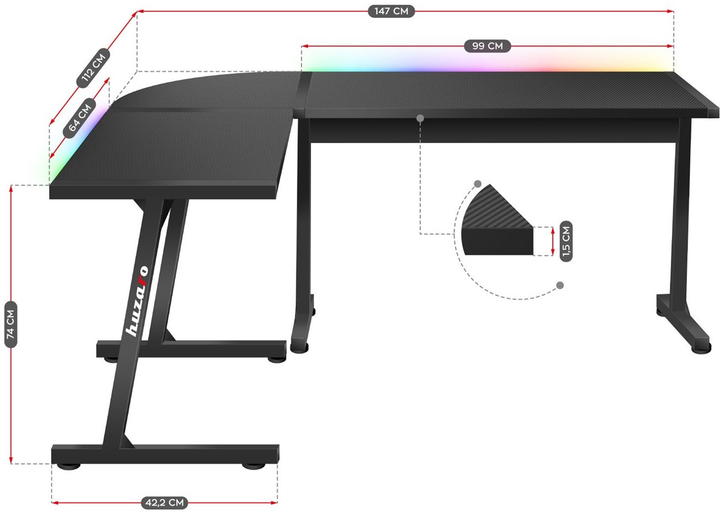 Biurko gamingowe Huzaro Hero 6.0 RGB Black (5903796013436) - obraz 4