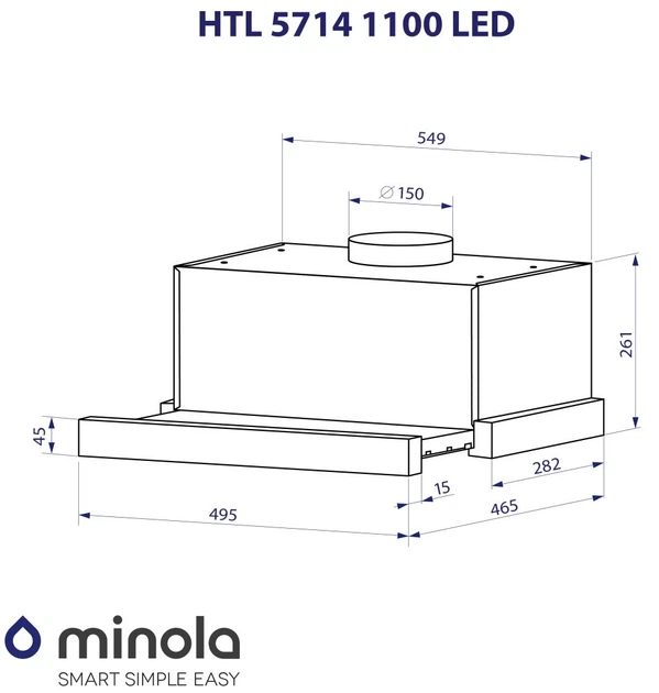 Витяжка телескопічна Minola HTL 5714 I 1100 LED (1100 м3/рік, 3 швидк., кнопкове кер.) 249467 - Фото 12 Витяжка телескопічна Minola HTL 5714 I 1100 LED (1100 м3/рік, 3 швидк., кнопкове кер.) 249467 - зображення 12
