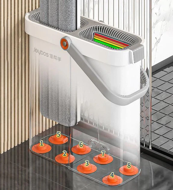 Набор швабра и ведро с отжимом Joybos M03-7 Flat Floor, 2 мопа в комплекте - изображение 4