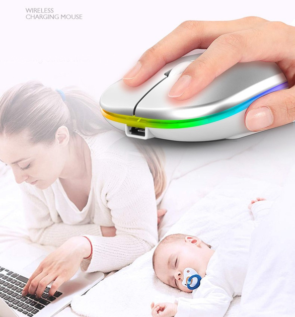 Беспроводная мышь Bluetooth 5.2/2.4Ghz USB, подсветка RGB, аккумулятор, Черный - изображение 6