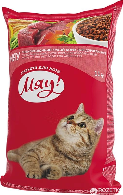 Сухой полнорационный корм для взрослых котов Мяу! со вкусом курицы 11 кг (4820083902086) - изображение 1