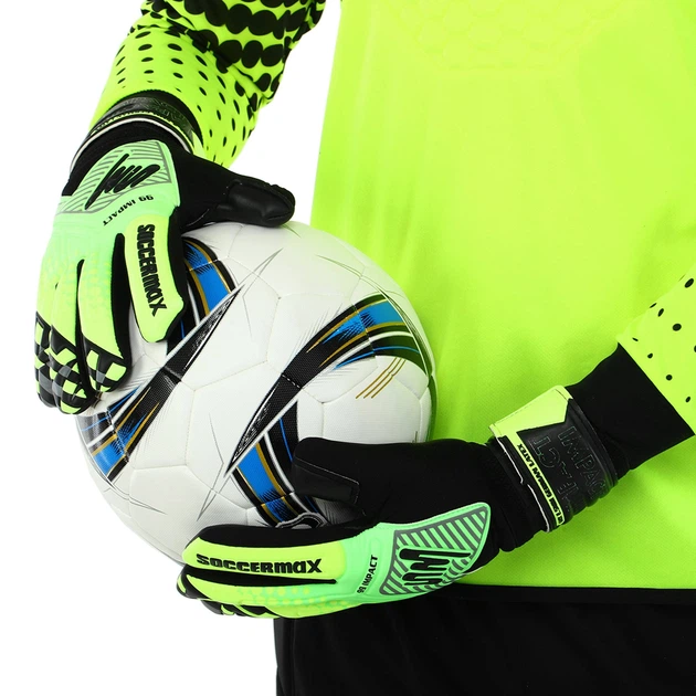 Перчатки вратарские профессиональные с защитой пальцев SOCCERMAX GK-4317 (PVC, PL, размер 10, цвет салатовый-лимонный) - изображение 6
