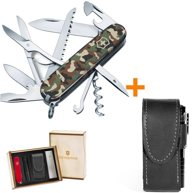 Комплект Нож Victorinox Huntsman Millitary 1.3713.94 + Чехол с фонариком Police - изображение 1