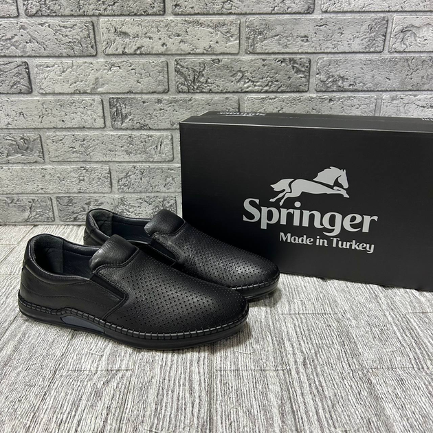 Чоловічі шкіряні перфоровані туфлі Springer чорні 40 - зображення 3