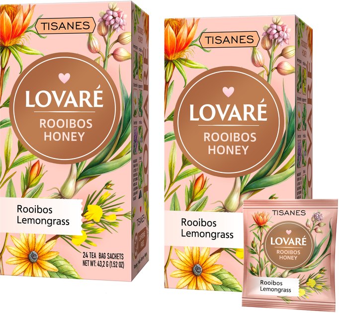 Акція на Комплект чаю Lovare Rooibos Honey Бленд ройбушу та трав’яного чаю з квітами 24 пакетики по 1.8 г х 2 шт від Rozetka