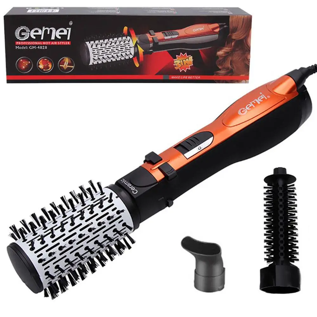 Фен-щетка стайлер для укладки браш c насадками Gemei GM-4828 с ...