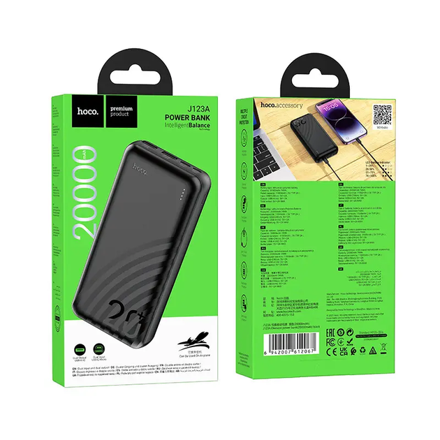 Powerbank Hoco J123A 20000 mAh Type-C / microUSB Чорний G-10821 - Фото 5 Powerbank Hoco J123A 20000 mAh Type-C / microUSB Чорний G-10821 - изображение 5