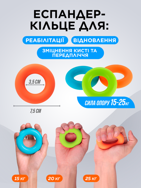Еспандери кистьові гумові тренажери для пальців кисті руки зап'ястя передпліччя набір 9 шт ручний кистьовий еспандер гумка кільце яйце для тренування і реабілітації - зображення 3