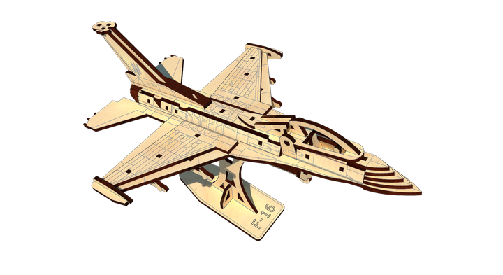 3D Пазл Деревянный Конструктор Pazly Самолёт F-16 с Подставкой 93 деталі - Фото 5 3D Пазл Деревянный Конструктор Pazly Самолёт F-16 с Подставкой 93 деталі - изображение 5