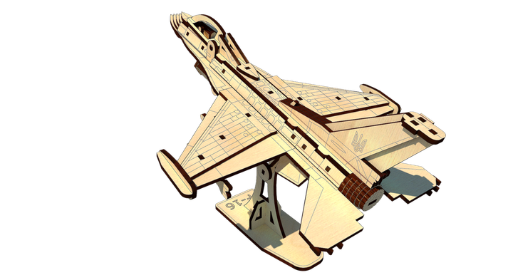 3D Пазл Деревянный Конструктор Pazly Самолёт F-16 с Подставкой 93 деталі - Фото 7 3D Пазл Деревянный Конструктор Pazly Самолёт F-16 с Подставкой 93 деталі - изображение 7