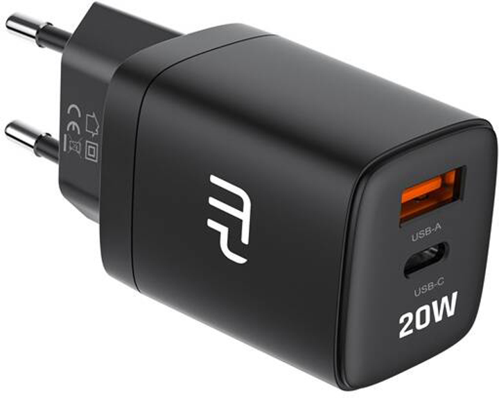 Ładowarka do telefonów myPhone SWIFTCHARGE DUO 20 W USB-A USB-C PD Black (AKC001235) - obraz 1