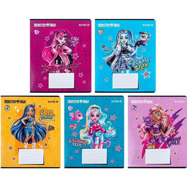 Комплект 5 шт. шкільних зошитів. Зошит Kite Monster High MH24-234 12 арк у лінію 4063276215918 - Фото 1 Комплект 5 шт. шкільних зошитів. Зошит Kite Monster High MH24-234 12 арк у лінію 4063276215918 - изображение 1