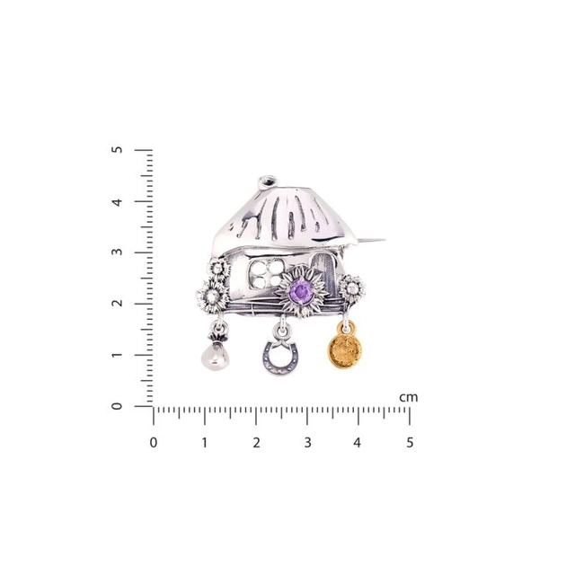Серебряная Брошь Хатка Mini Аметист - изображение 2