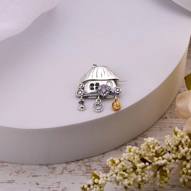 Серебряная Брошь Хатка Mini Аметист - изображение 3