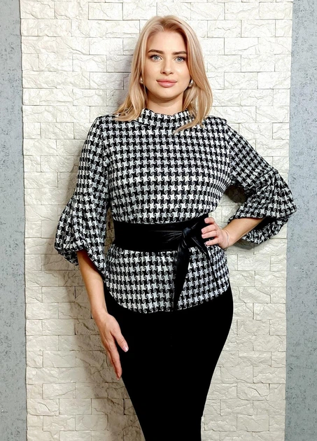 Блуза прямого крою трикотажна з принтом "гусяча лапка" di classe 5XL-6XL чорно-біла 11-143 - зображення 2