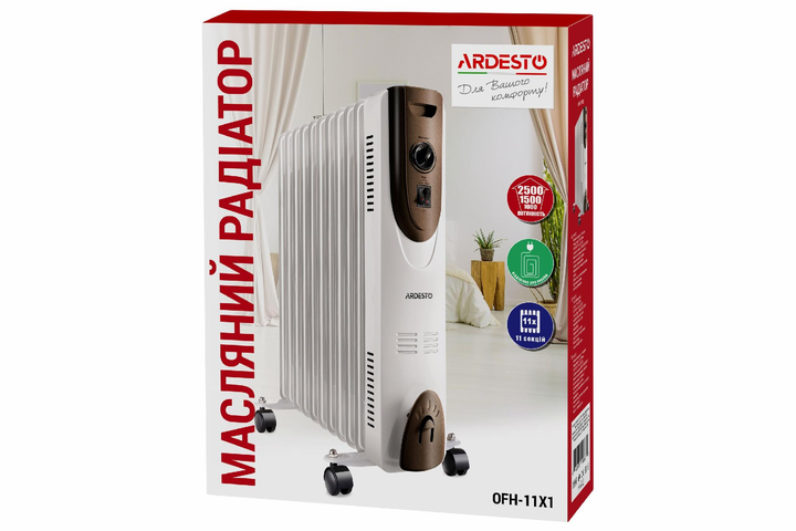 Масляный радиатор ARDESTO 2500 Вт 25м2 белый - изображение 9