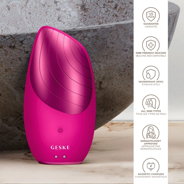 Электронная звуковая термо щетка для лица GESKE Sonic Thermo Facial Brush 6в1 magenta - изображение 7