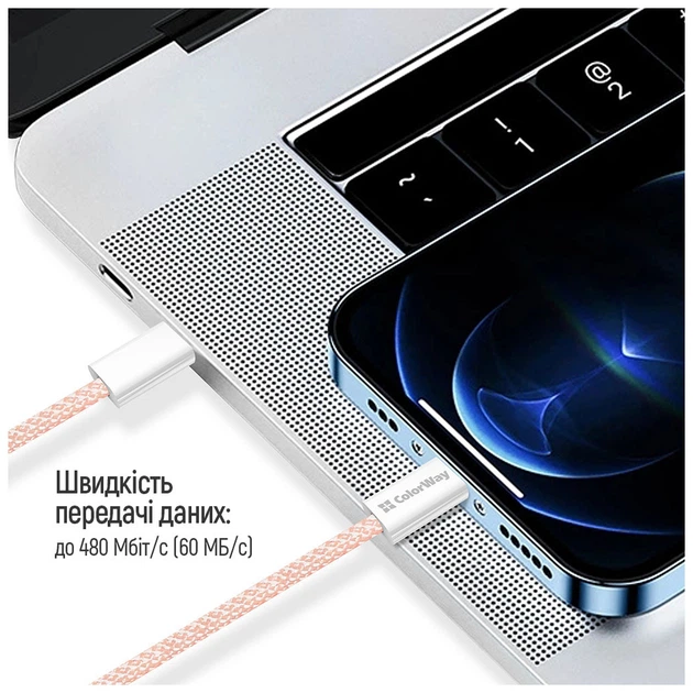 Дата кабель USB-C to USB-C 1.0m 60W 3.0А pink ColorWay (CW-CBPDCC061-P) - зображення 11
