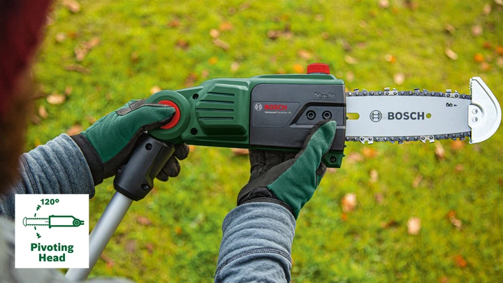 Akumulatorowe sekator teleskopowy Bosch UniversalChainPole 18 + olej do piły łańcuchowej 60 ml + 1 łańcuch tnący 20 cm (3165140888110) - obraz 4