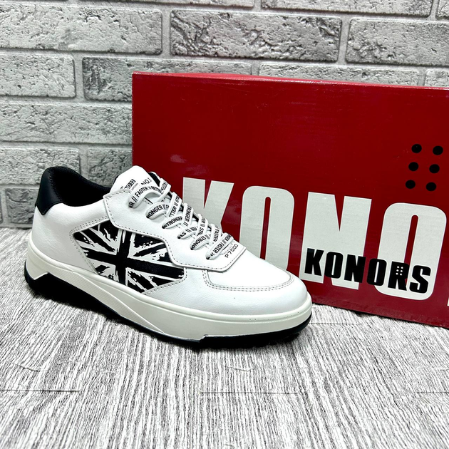 Мужские кожаные кроссовки Konors White Black 40 - Фото 1 Мужские кожаные кроссовки Konors White Black 40 - изображение 1