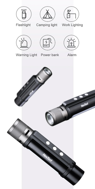 Світлодіодний ліхтарик NexTool 6 в 1 Чорний 1000lm - Фото 7 Світлодіодний ліхтарик NexTool 6 в 1 Чорний 1000lm - зображення 7