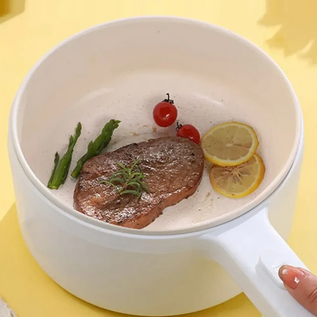 Электрическая кастрюля с крышкой и ручкой Портативная электрокастрюля 37см Миниварка 1,6л 700Вт Белая - изображение 9