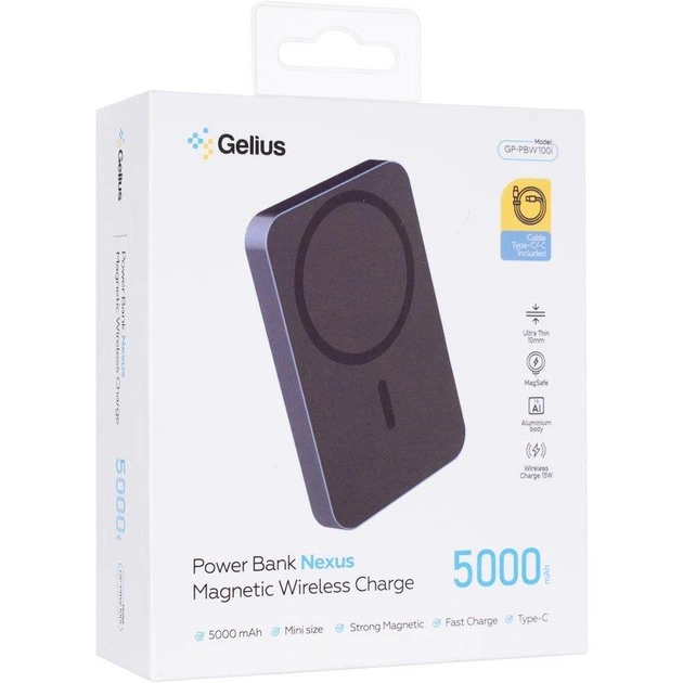 Повербанк с беспроводной зарядкой Gelius Nexus Magnetic Wireless Charge 15W GP-PBW100i 5 000mAh - изображение 9