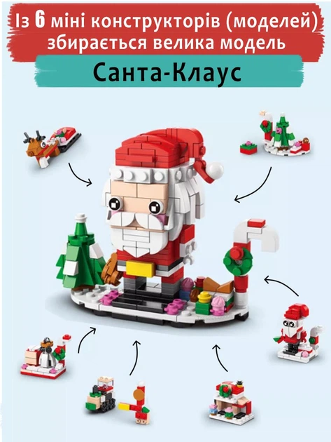 Різдвяний конструктор адвент календар Advent calendar Merry Christmas & Happy New Year, новорічний конструктор для дівчинки чи хлопчика Ялинка, Санта Клаус, сніговик, подарунки, олень, потяг, пряниковий будиночок на 1123 деталі на 28 моделей - зображення 5