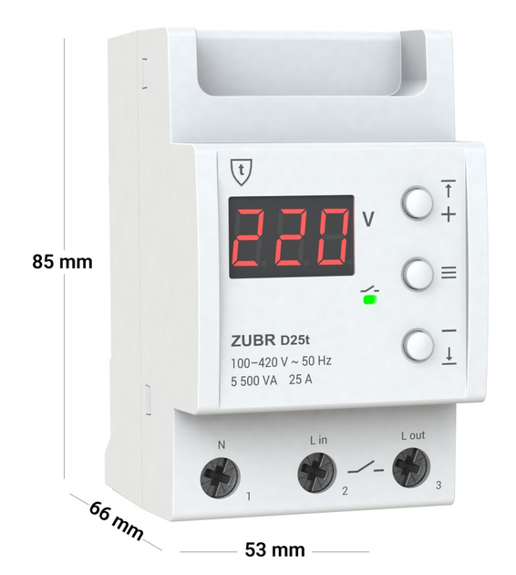 Реле напруги ZUBR D25t (25 А, 5 500 ВА) (4820120220449) - зображення 6