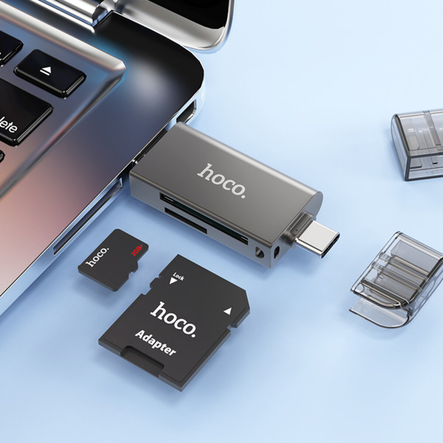 Хаб HOCO HB39 USB/Type-C 3.0 high-speed card reader Metal Gray (6942007604819) - Фото 7 Хаб HOCO HB39 USB/Type-C 3.0 high-speed card reader Metal Gray (6942007604819) - изображение 7