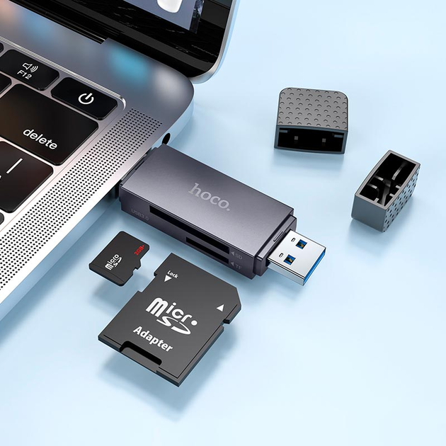 Кардридер HOCO HB45 Spirit 2-in-1 USB/Type-C 3.0 card reader Metal gray (6942007620529) - Фото 6 Кардридер HOCO HB45 Spirit 2-in-1 USB/Type-C 3.0 card reader Metal gray (6942007620529) - изображение 6