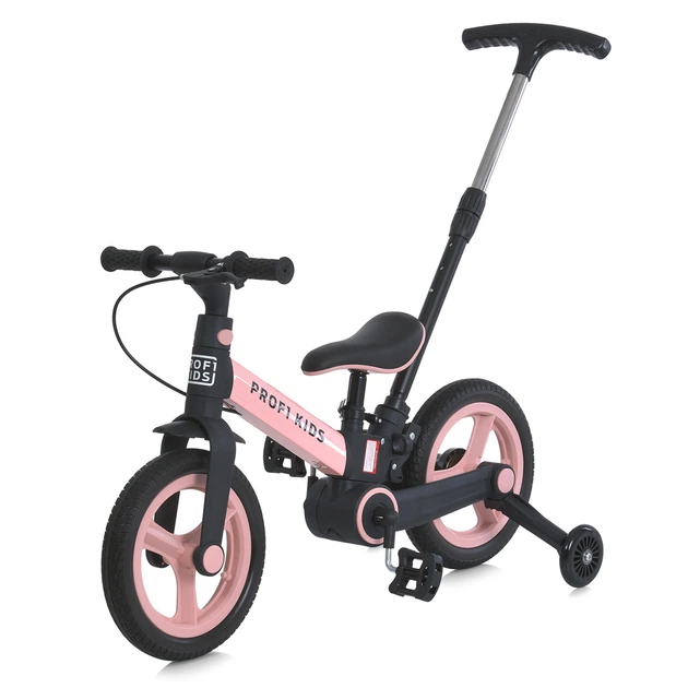 Велосипед-біговел (велобіг) PROFI KIDS MB 1021-3 з батьківською ручкою та гумовими колесами 12", Чорно-рожевий - зображення 7