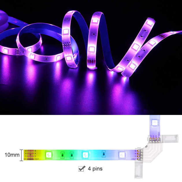 Конектор для світлодіодної стрічки LED кутовий L-подібний 10мм 4pin - Фото 4 Конектор для світлодіодної стрічки LED кутовий L-подібний 10мм 4pin - зображення 4