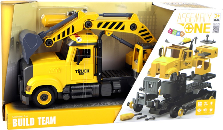 Вантажівка для складання LEAN Toys з краном та аксесуарами Жовтий (5905679074572) - зображення 3