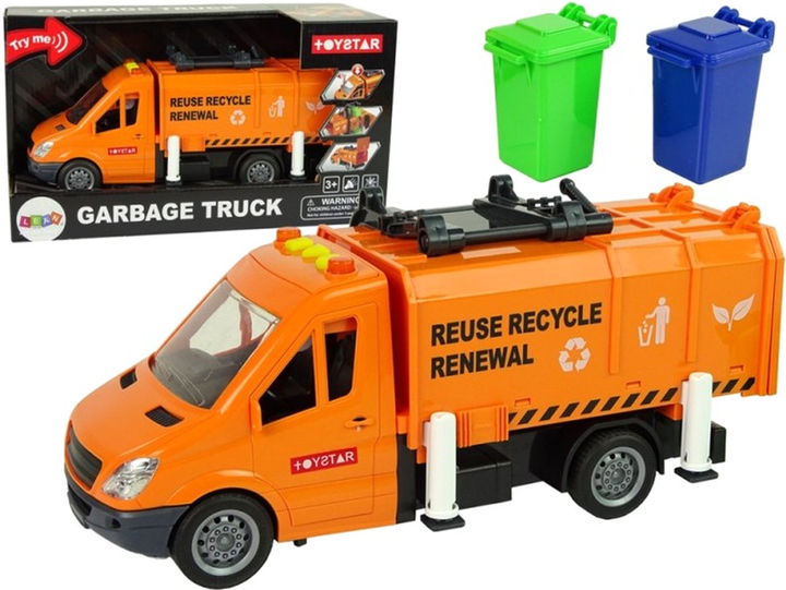 Сміттєвоз Leantoys Garbage Truck 10429 з аксесуарами Помаранчевий (5904665992678) - зображення 1