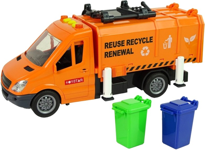 Сміттєвоз LEAN Toys Garbage Truck 10429 з аксесуарами Помаранчевий (5904665992678) - зображення 2